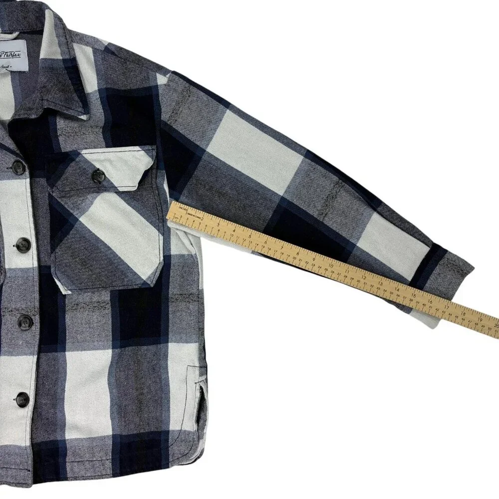 Reserve Fairfax Women’s Plaid Flannel Shacket Blue Gray Button Up Size Small - Picture 12 of 13